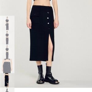 Sandro Black Midi Pencil Skirt with Slit for Work
